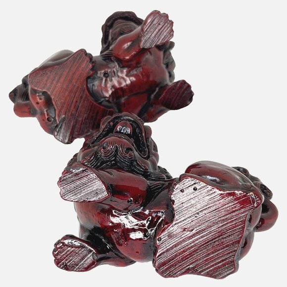 Vintage Foo Dog Pair Red Resin Asian Guardian Lion Figurines 4 in long each - Picture 9 of 16